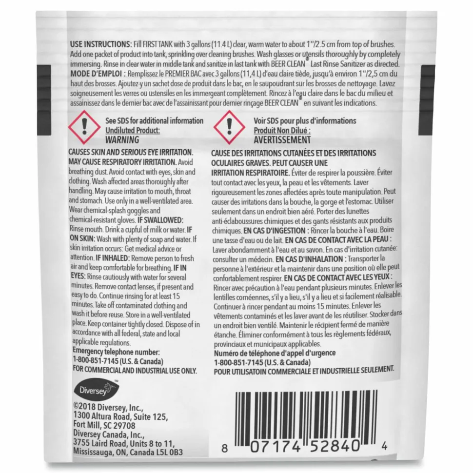 Diversey Beer Clean Glass Cleaner, Powder, 0.5 oz Packet, 100/Carton