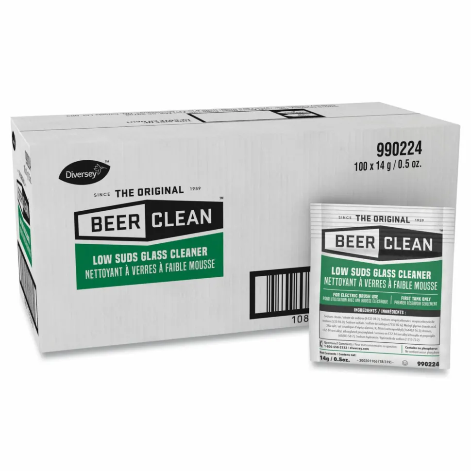 Diversey Beer Clean Glass Cleaner, Powder, 0.5 oz Packet, 100/Carton