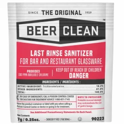 Diversey Beer Clean Last Rinse Glass Sanitizer, Unscented, Powder, 0.25 oz Pack, 100/Carton