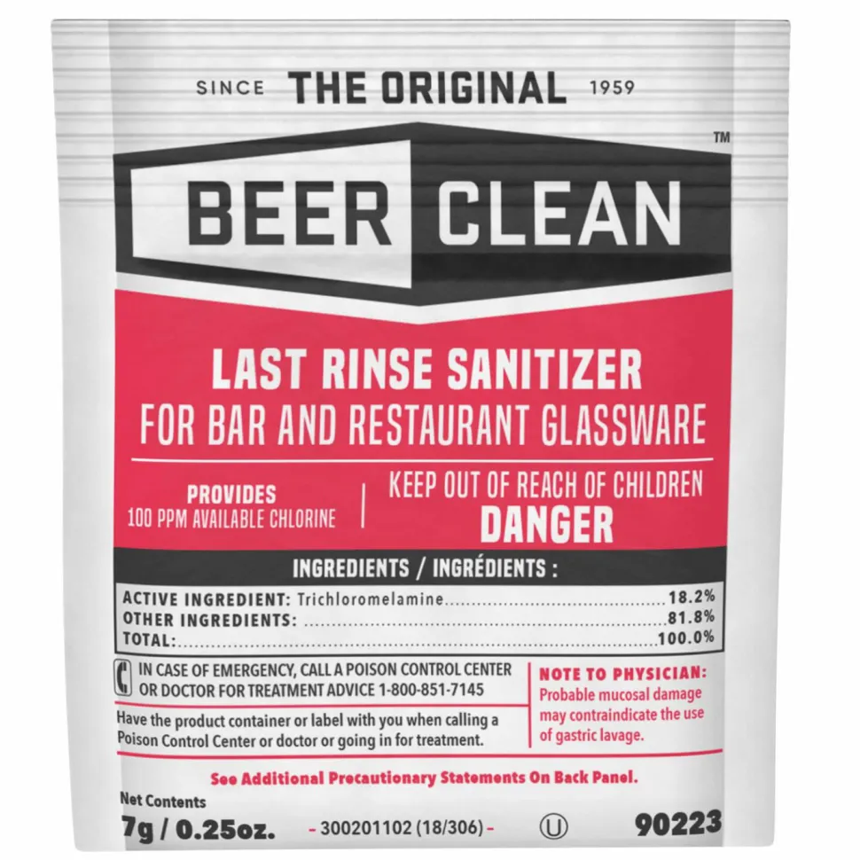 Diversey Beer Clean Last Rinse Glass Sanitizer, Unscented, Powder, 0.25 oz Pack, 100/Carton