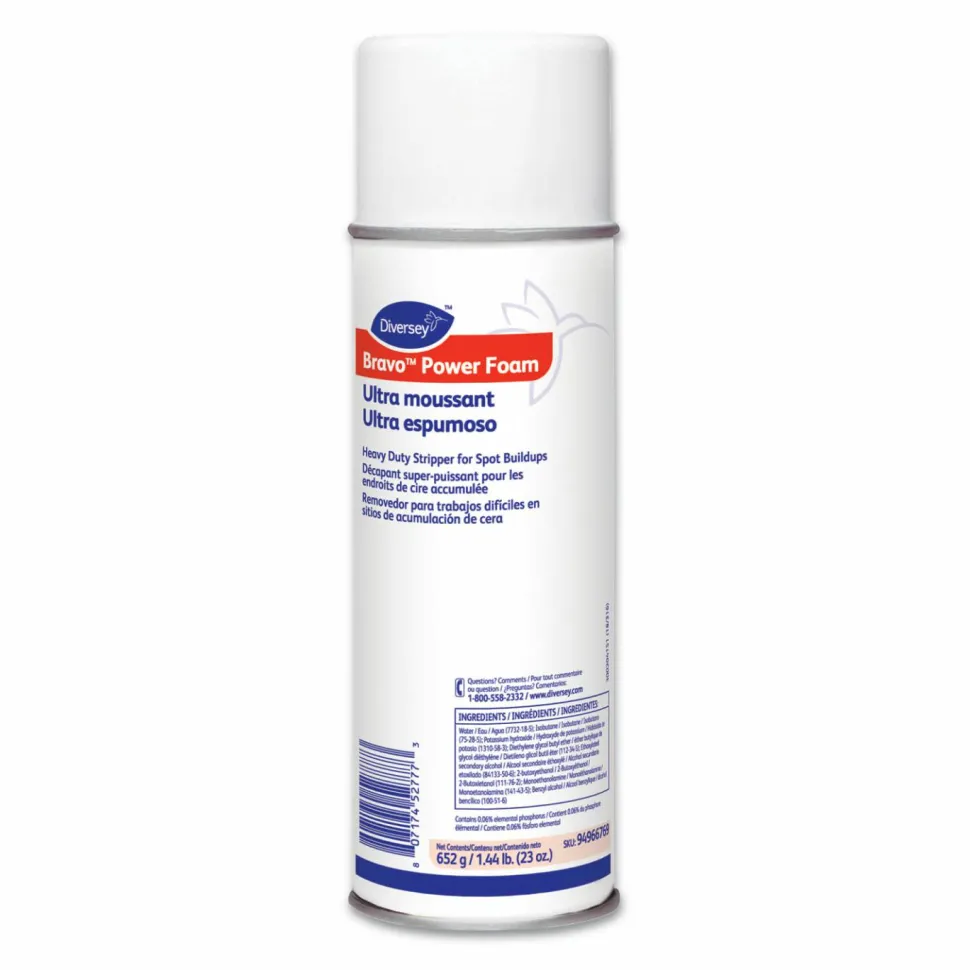 Diversey Bravo Power-Foam Floor Stripper, Foam, 23 oz Aerosol Spray, 12/Carton