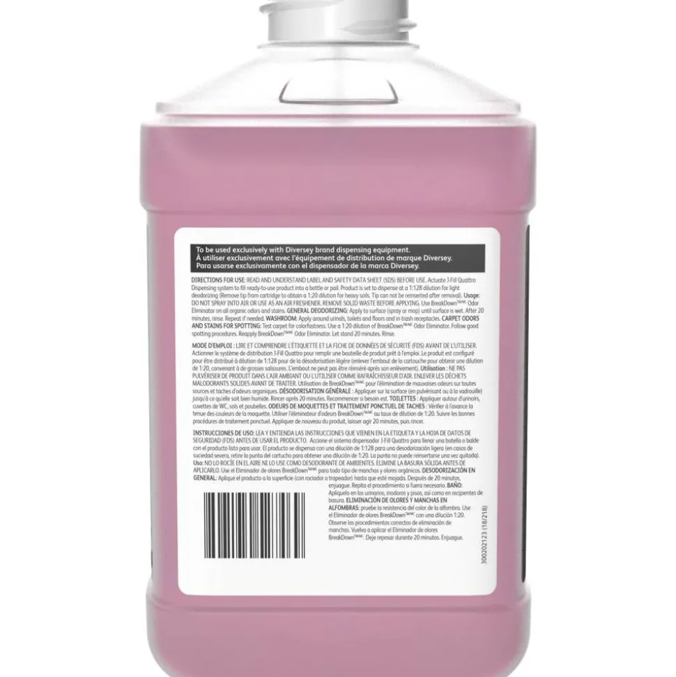 Diversey BreakDown XC Odor Eliminator/Cleaner Concentrate, Fresh Scent, 2.5L (84.54 oz), Red, Carton Of 2 Bottles