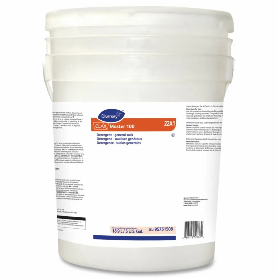 Diversey Clax Master 100 Laundry Detergent, Unscented, 5 gal Pail