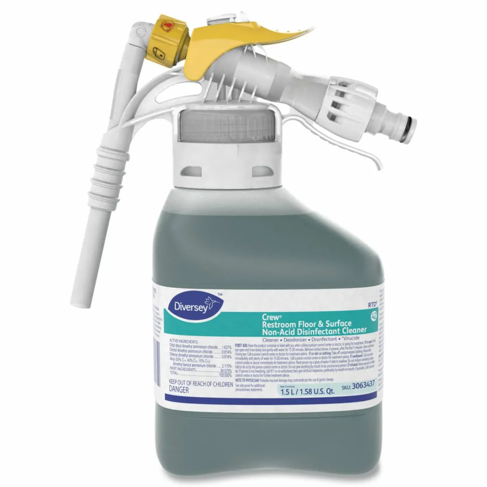 Diversey Crew Restroom Floor/Surface Non-Acid Disinfectant Cleaner, Fresh Scent, 50.7 oz Bottle, 2/Carton