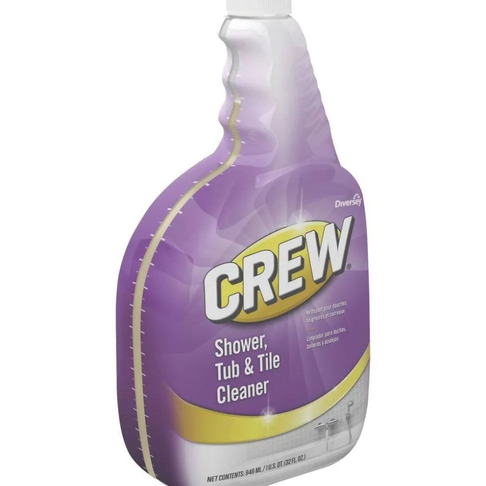 Diversey Crew Shower, Tub and Tile Cleaner, Fresh Clean Scent, Liquid, 32 oz Bottle, 4/Carton