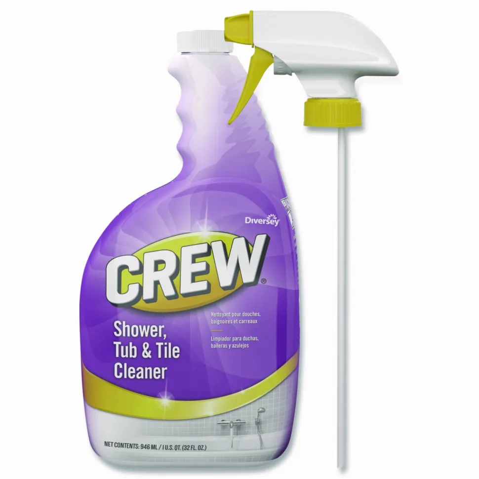 Diversey Crew Shower, Tub and Tile Cleaner, Fresh Clean Scent, Liquid, 32 oz Bottle, 4/Carton