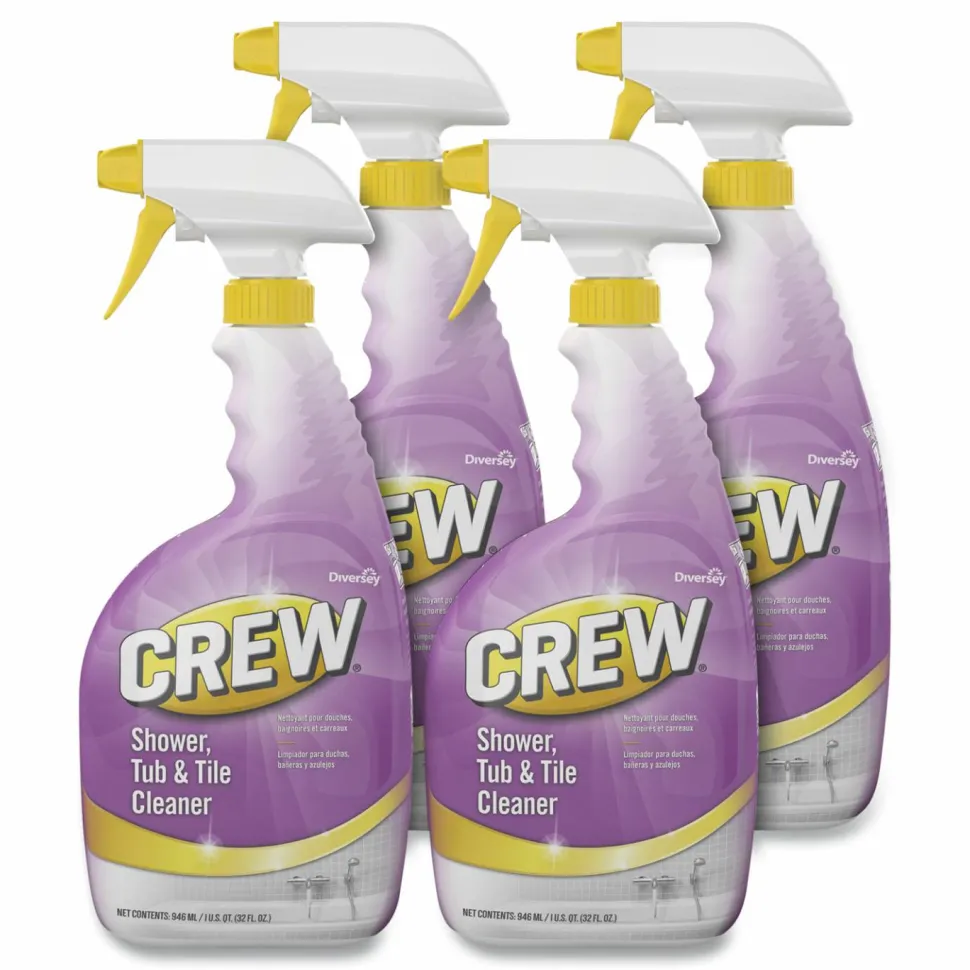 Diversey Crew Shower, Tub and Tile Cleaner, Fresh Clean Scent, Liquid, 32 oz Bottle, 4/Carton