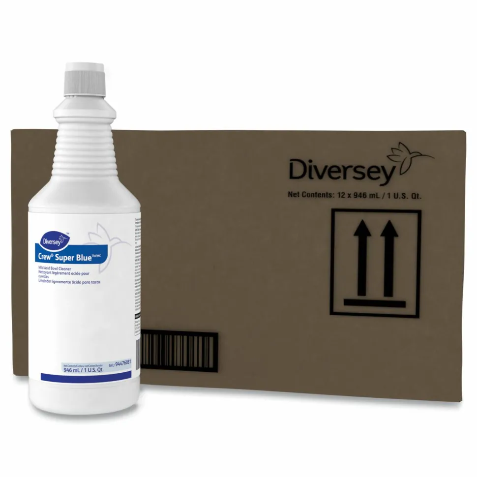 Diversey Crew Super Blue Mild Acid Bowl Cleaner, Citrus Scent, 32 oz Squeeze Bottle, 12/Carton