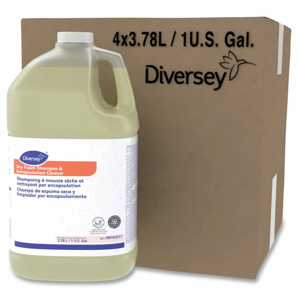 Diversey Dry Foam Shampoo and Encapsulation Cleaner, Floral Scent, Liquid, 1 gal, 4/Carton