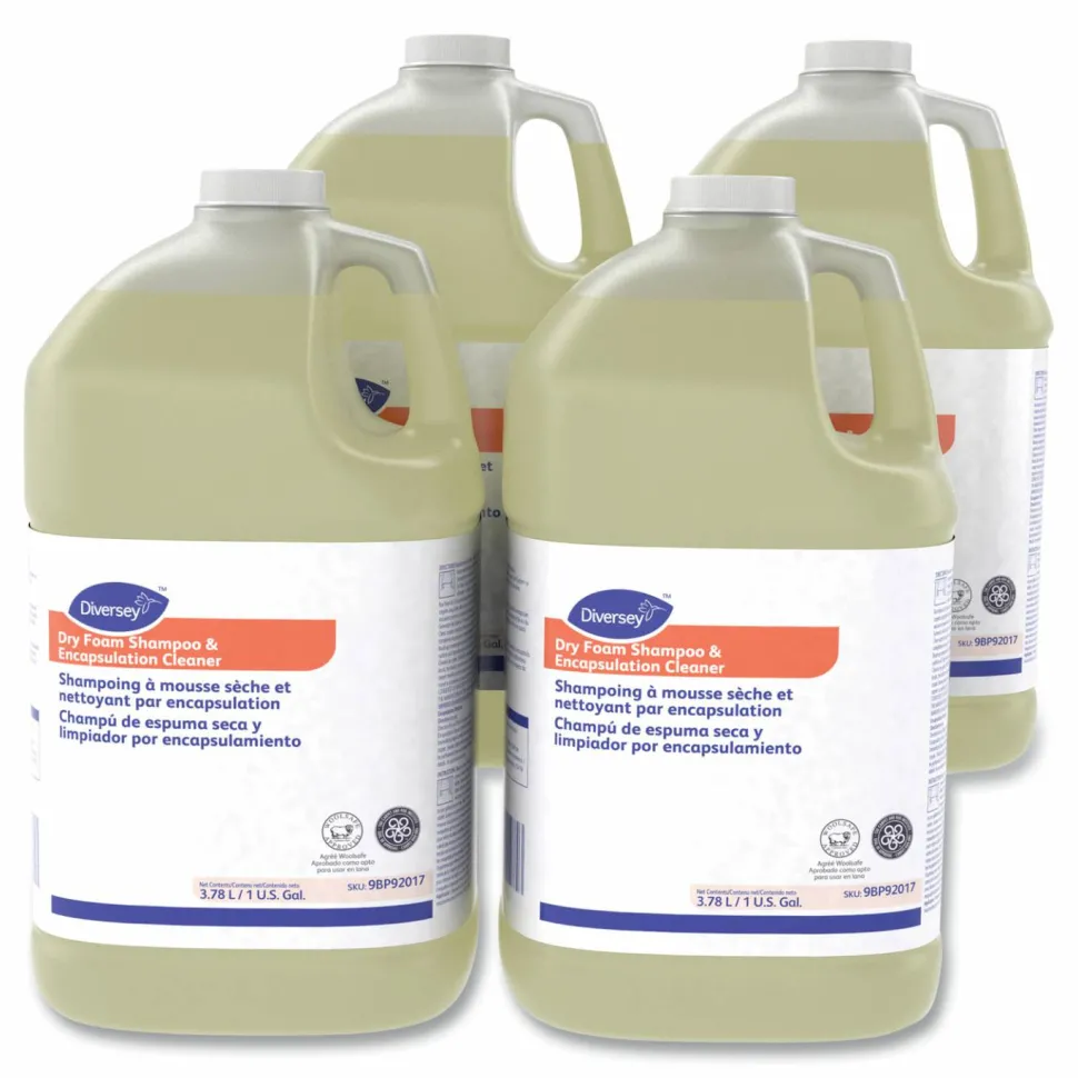 Diversey Dry Foam Shampoo and Encapsulation Cleaner, Floral Scent, Liquid, 1 gal, 4/Carton