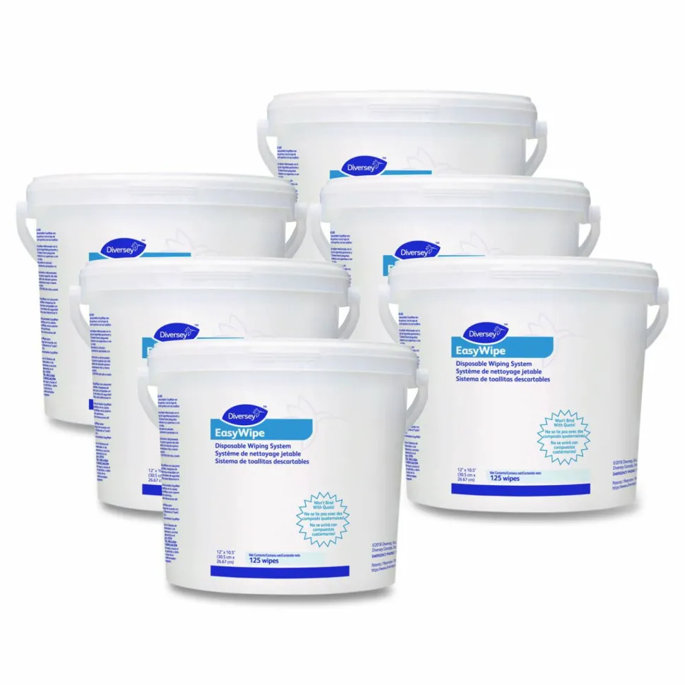 Diversey Easywipe Disposable Wiping Refill, White, 125/Tub, 6 Tub/Carton