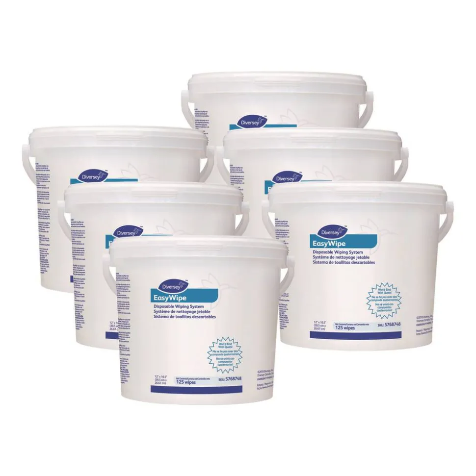 Diversey Easywipe Disposable Wiping Refill, 8.63 x 24.88, White, 125/Bucket, 6/Carton