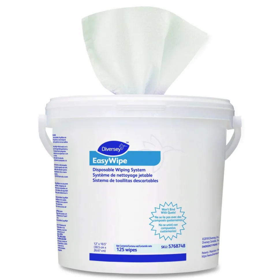 Diversey Easywipe Disposable Wiping Refill, 8.63 x 24.88, White, 125/Bucket, 6/Carton