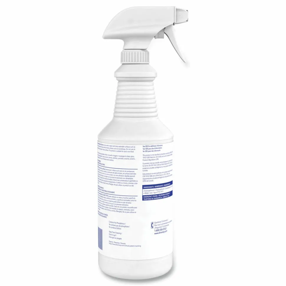 Diversey Glance Glass and Multi-Surface Cleaner, 12 Capped 32 oz Bottles and One Trigger Sprayer, 12/Carton