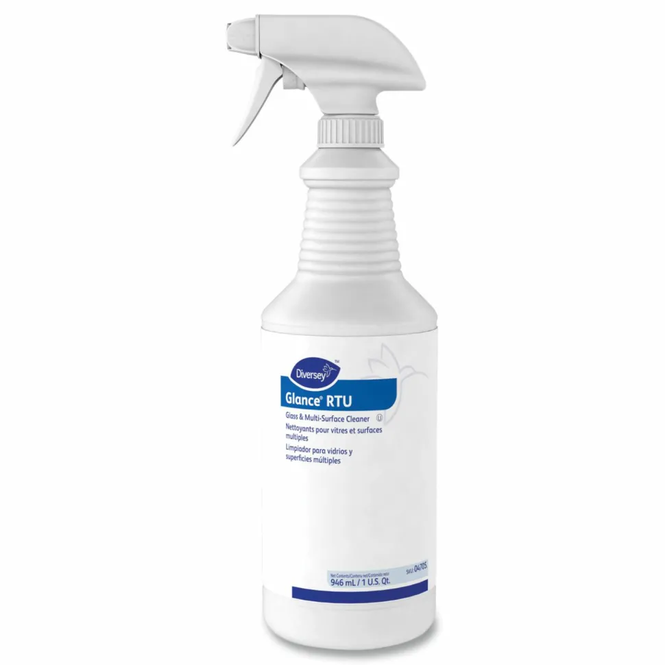 Diversey Glance Glass and Multi-Surface Cleaner, 12 Capped 32 oz Bottles and One Trigger Sprayer, 12/Carton