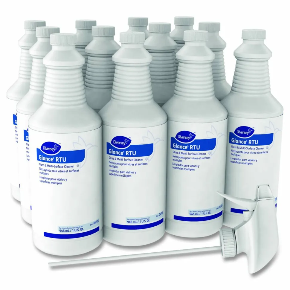 Diversey Glance Glass and Multi-Surface Cleaner, 12 Capped 32 oz Bottles and One Trigger Sprayer, 12/Carton