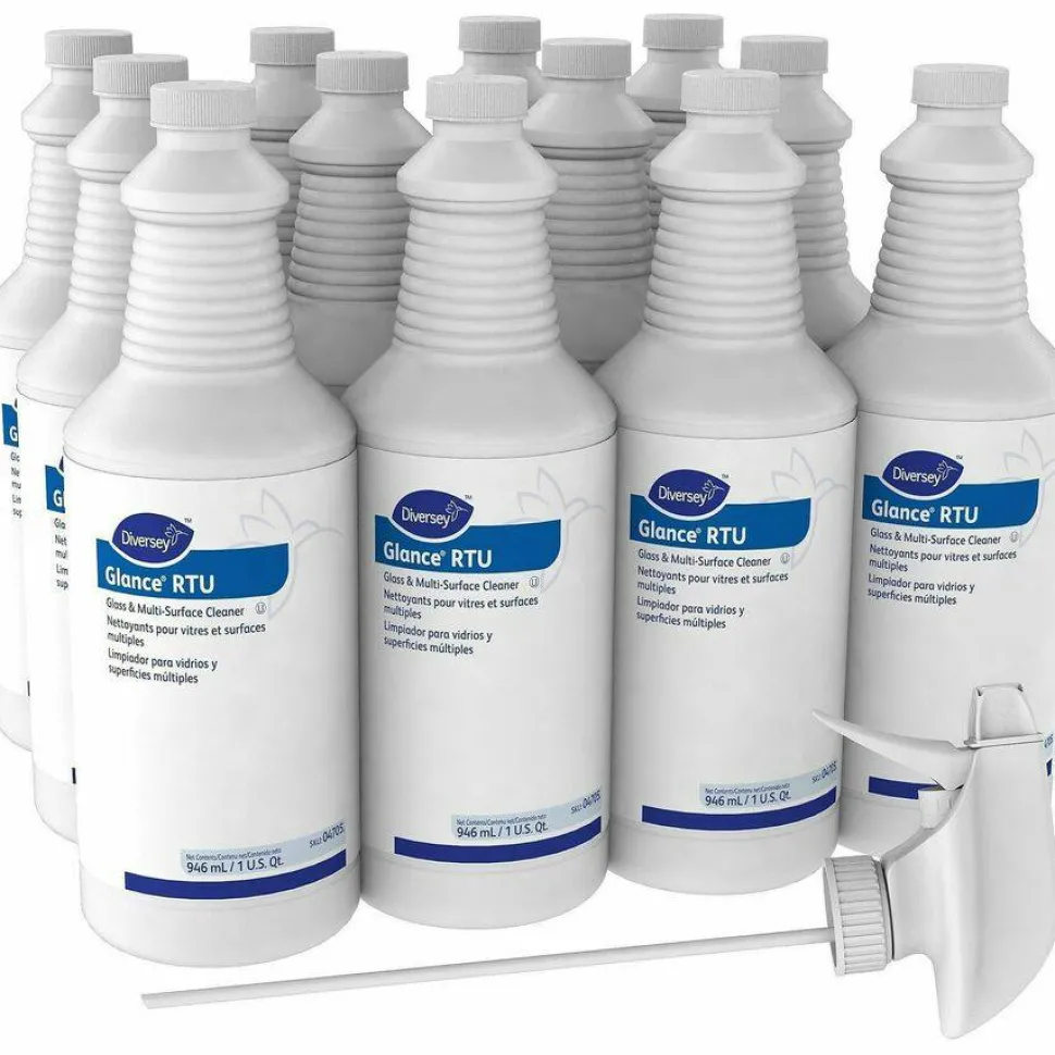 Diversey Glance Glass and Multi-Surface Cleaner, 12 Capped 32 oz Bottles and One Trigger Sprayer, 12/Carton