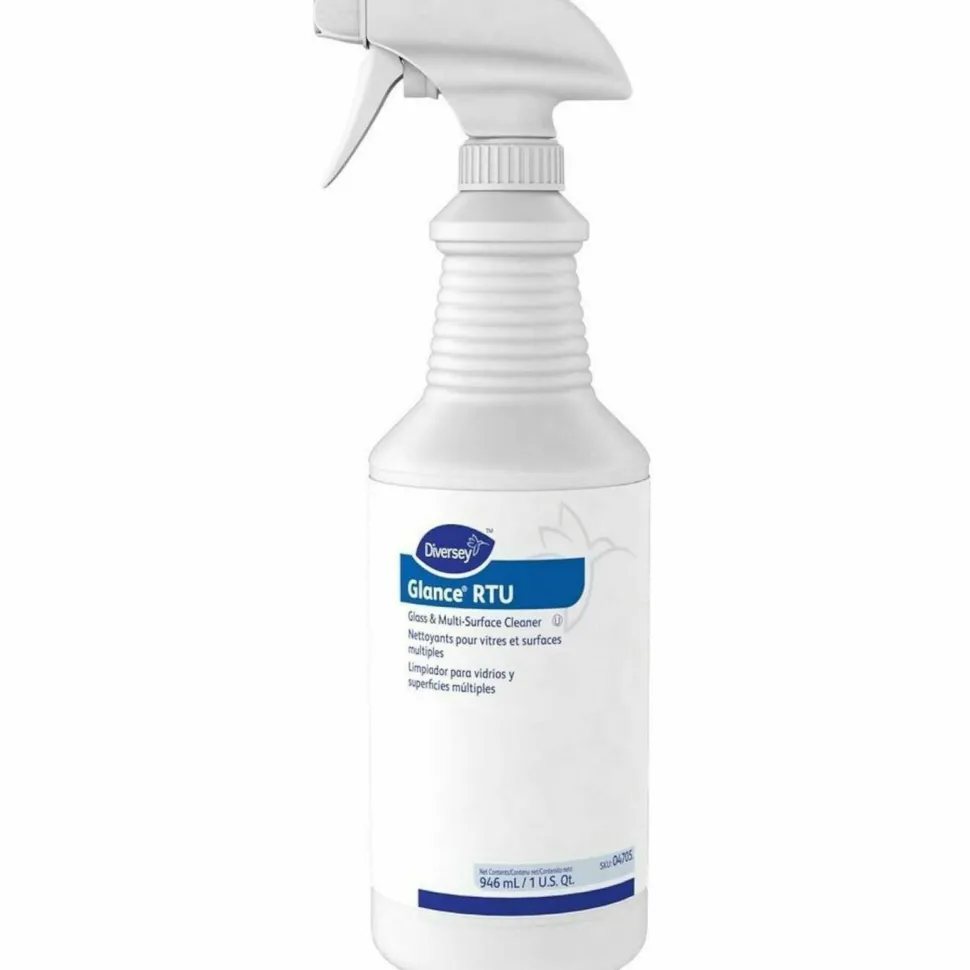 Diversey Glance Glass and Multi-Surface Cleaner, 12 Capped 32 oz Bottles and One Trigger Sprayer, 12/Carton