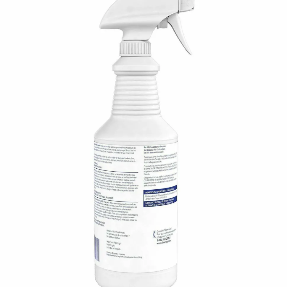 Diversey Glance Glass and Multi-Surface Cleaner, 12 Capped 32 oz Bottles and One Trigger Sprayer, 12/Carton