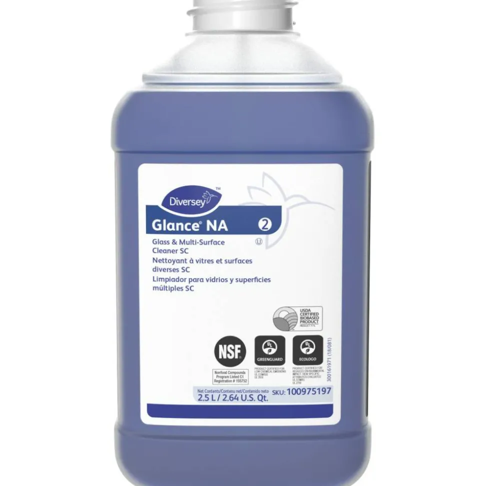 Diversey Glance Non-Ammoniated Glass & Multi-Surface Cleaner, Unscented, 2.5 L, Pack Of 2 Bottles