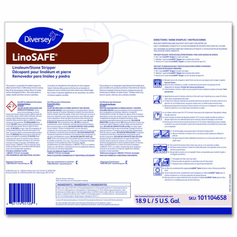 Diversey Linosafe Linoleum/Stone Stripper, 18.9 L Envirobox
