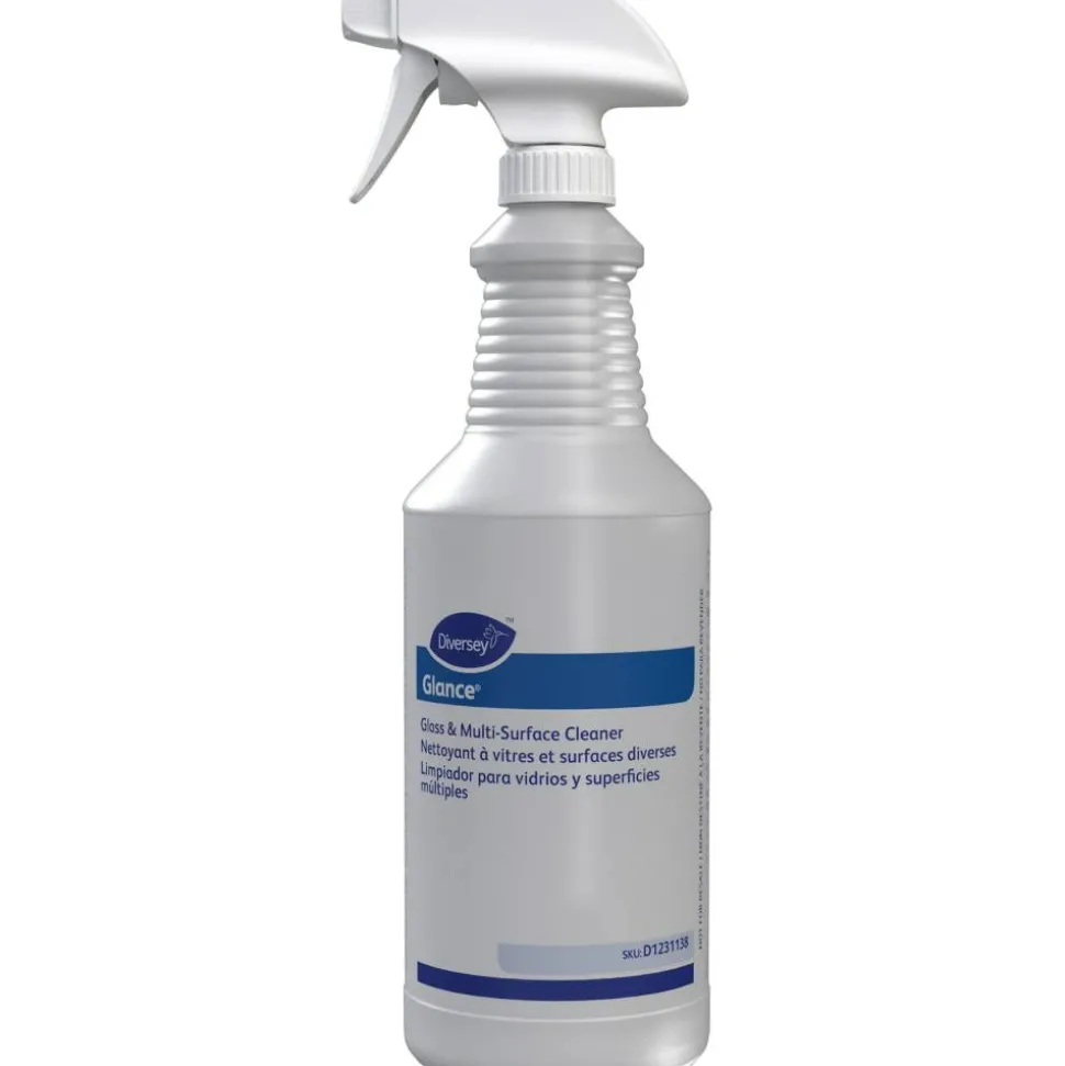 Diversey Screen-Printed Empty Bottles, Glance, 32 Oz, Clear, Pack Of 12 Bottles.