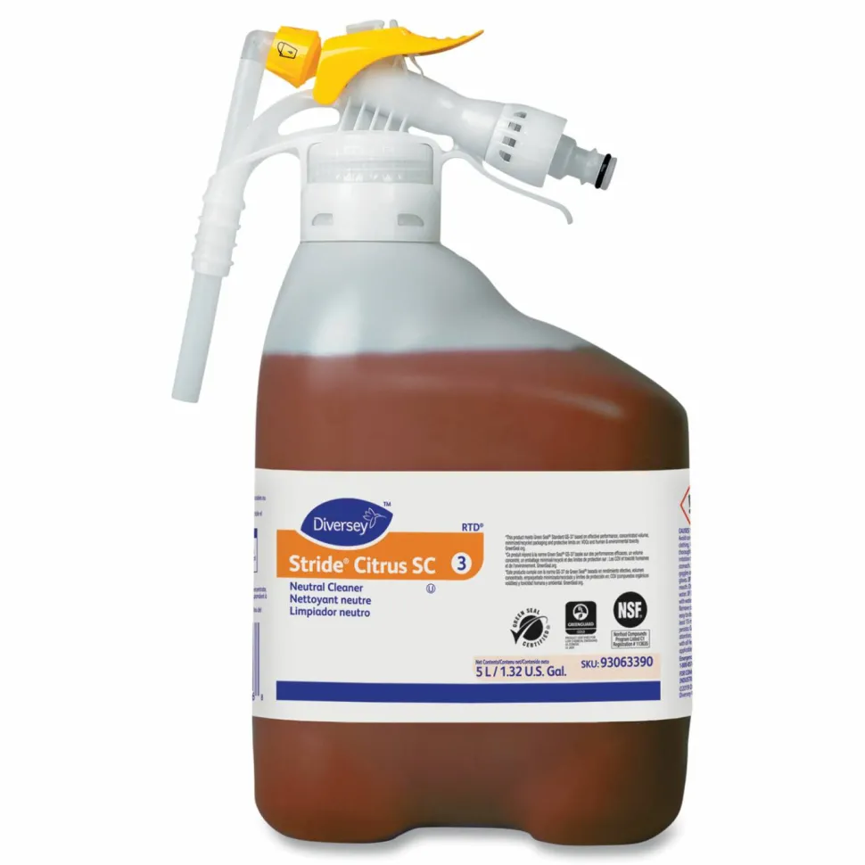 Diversey Stride Neutral Cleaner, Citrus Scent, 5.3 qt, 1 Bottle/Carton