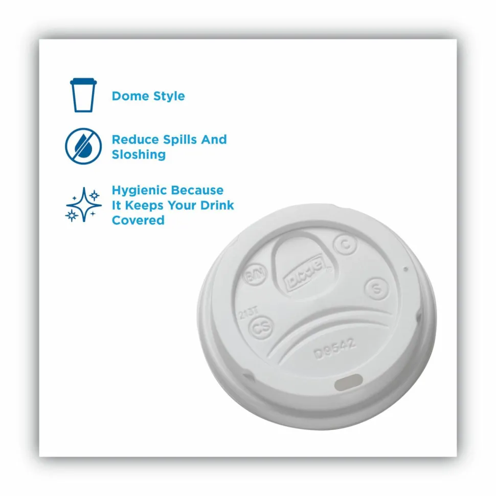 Dixie Dome Drink-Thru Lids, Fits 10 oz to 20 oz Dixie Hot Cups, Plastic, White, 100/Pack