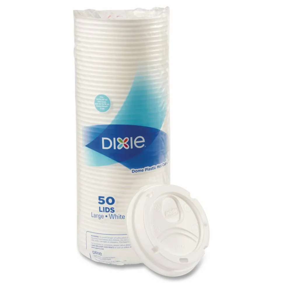 Dixie Dome Drink-Thru Lids, Fits 10 oz to 20 oz Dixie Hot Cups, Plastic, White, 100/Pack