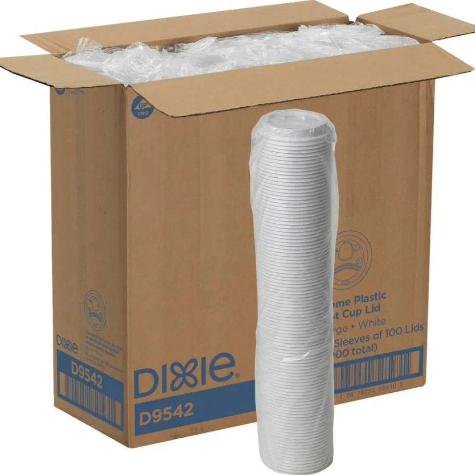 Dixie Dome Drink-Thru Lids, Fits 10 oz to 20 oz Dixie Hot Cups, Plastic, White, 100/Pack