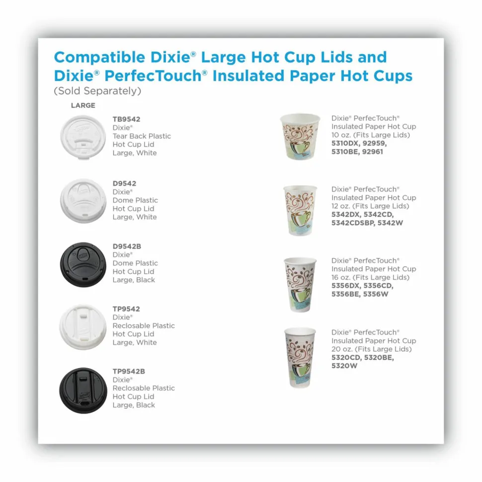 Dixie Dome Drink-Thru Lids, Fits 10 oz to 20 oz Dixie Hot Cups, Plastic, White, 100/Pack