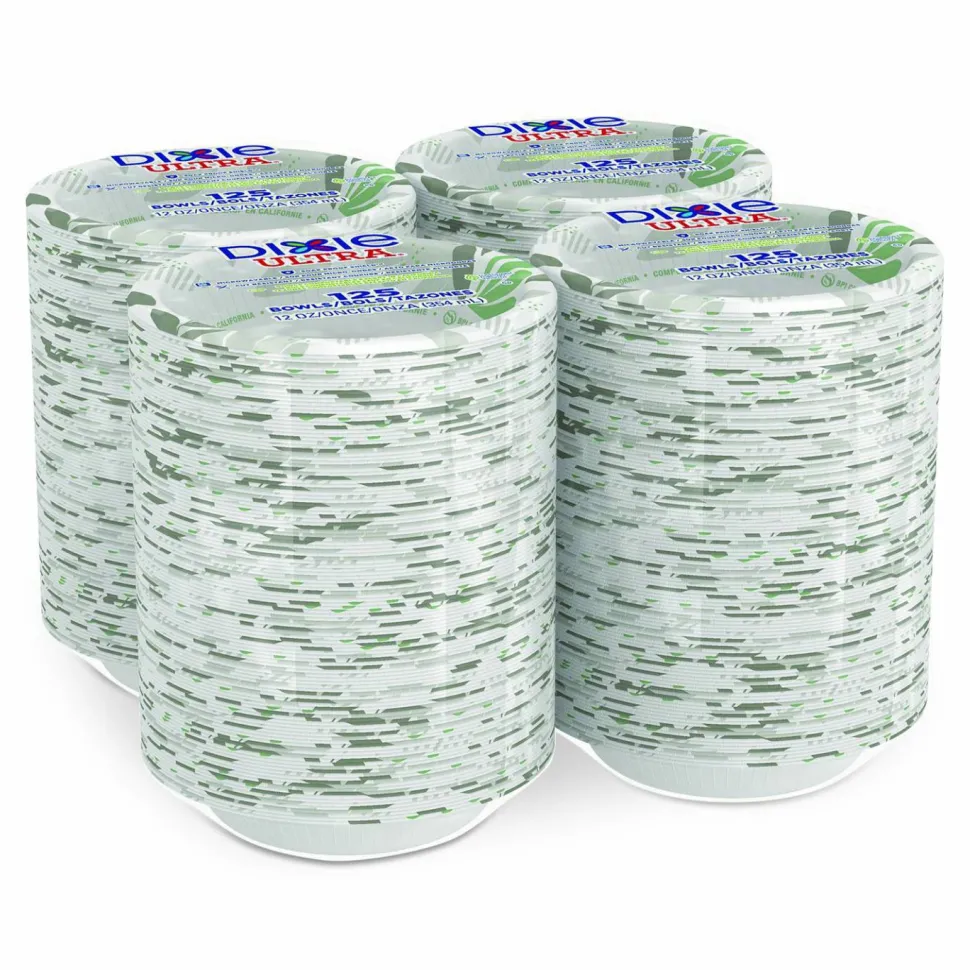 Dixie Pathways with Soak Proof Shield Heavyweight Paper Bowls, WiseSize, 12 oz, Green/Burgundy, 125/Pack, 4 Packs/Carton