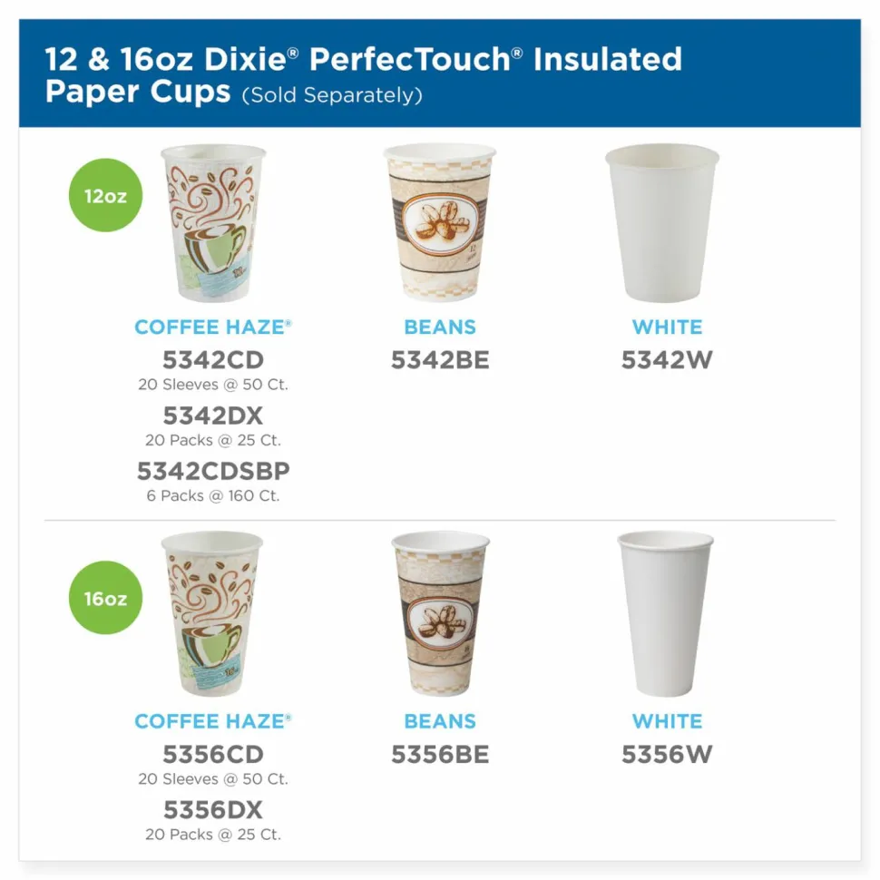 Dixie PerfecTouch 12 oz Insulated Paper Hot Coffee Cups by GP Pro - 50 / Pack