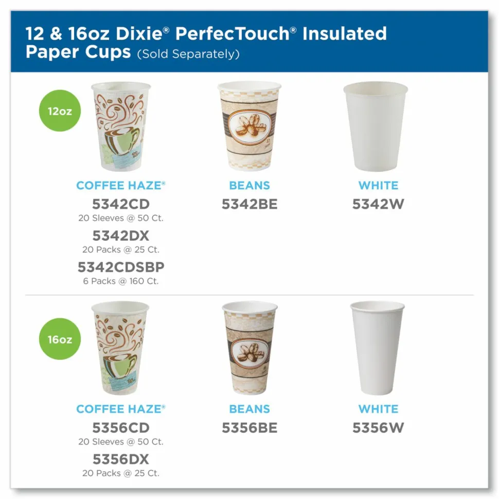 Dixie PerfecTouch 12 oz Insulated Paper Hot Coffee Cups by GP Pro