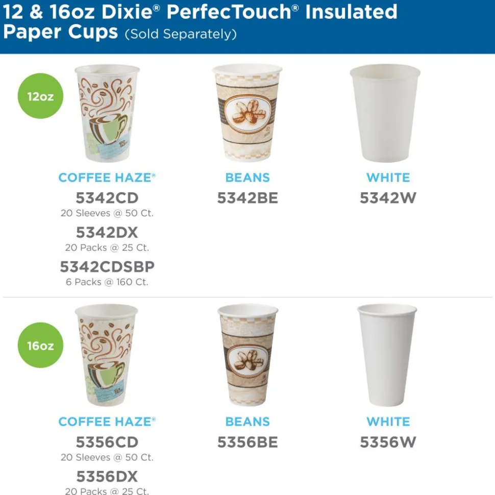 Dixie PerfecTouch Hot Cups And Lids, 12 Oz, Multicolor, Pack Of 50 Cups And Lids