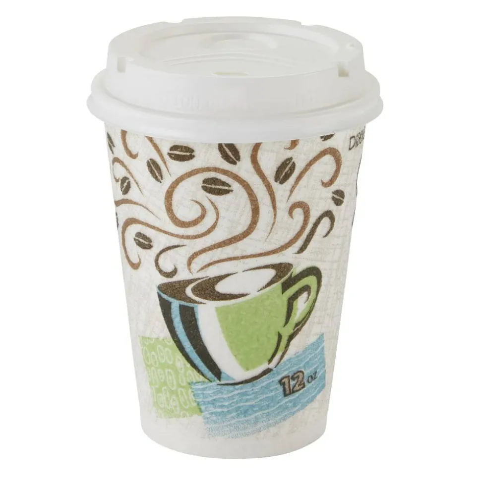 Dixie PerfecTouch Hot Cups And Lids, 12 Oz, Multicolor, Pack Of 50 Cups And Lids