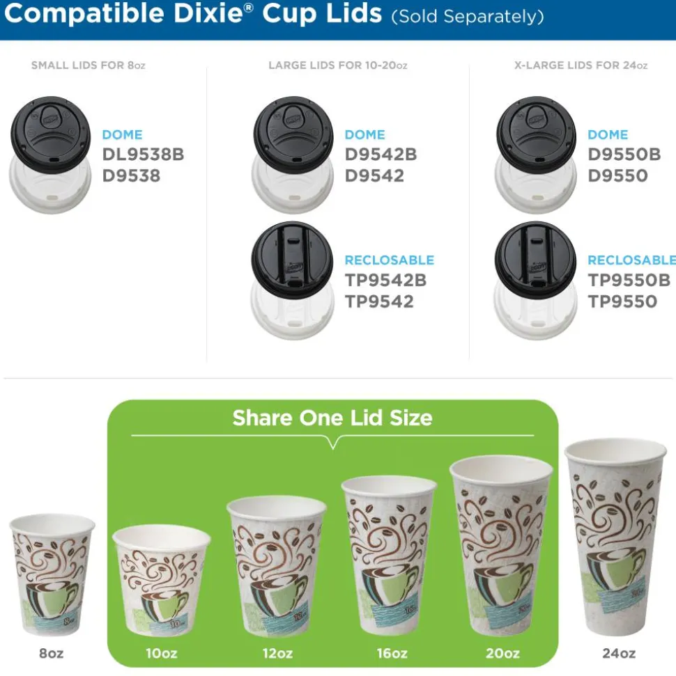 Dixie PerfecTouch Hot Cups And Lids, 12 Oz, Multicolor, Pack Of 50 Cups And Lids