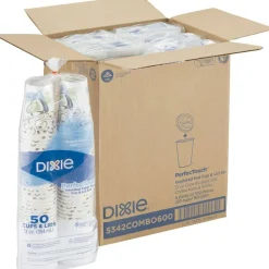 Dixie PerfecTouch Hot Cups And Lids, 12 Oz, Multicolor, Pack Of 50 Cups And Lids