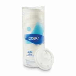 Dixie PerfecTouch Hot Cup Lids, For 10-, 12- And 16-Oz Cups, White, Pack Of 50 Lids