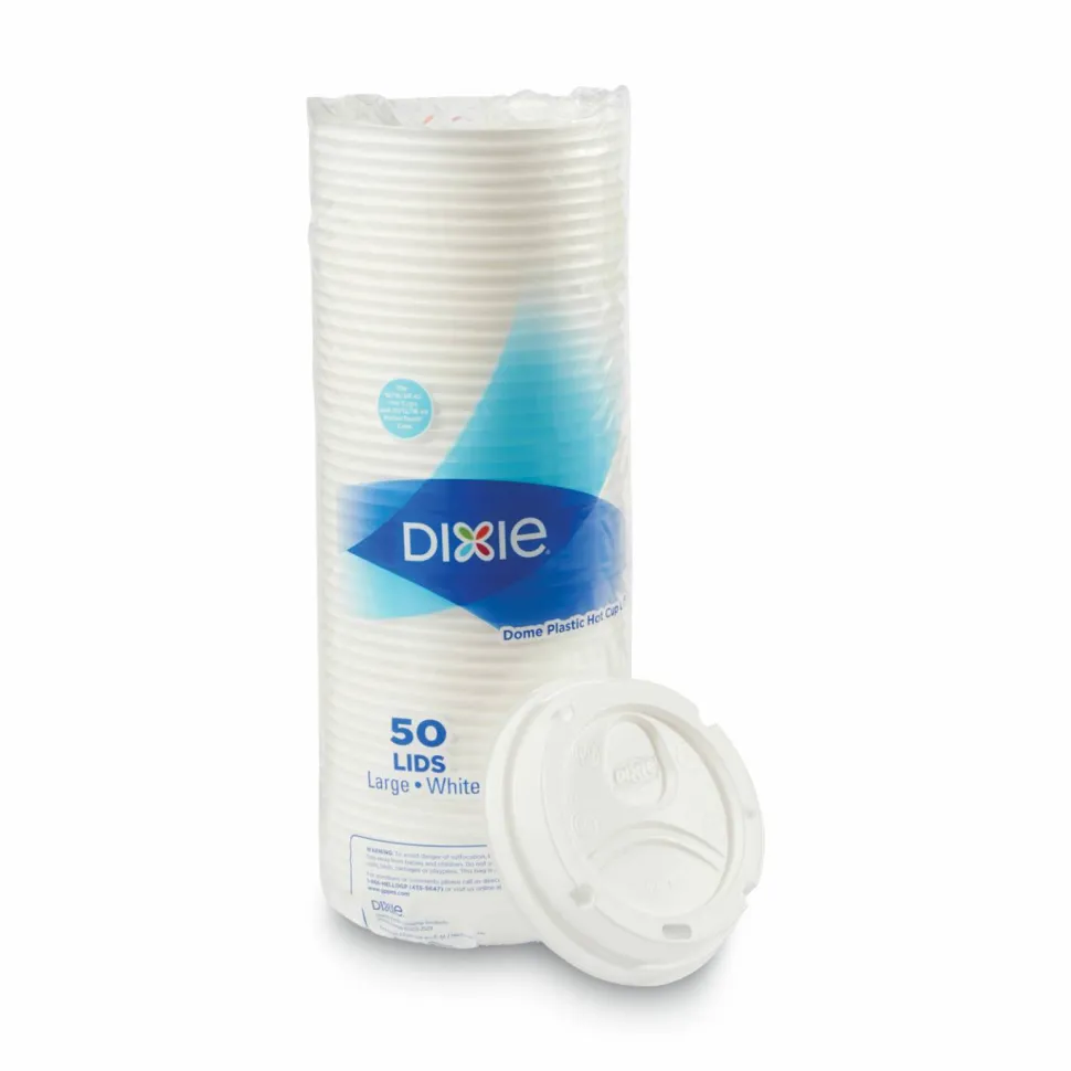 Dixie PerfecTouch Hot Cup Lids, For 10-, 12- And 16-Oz Cups, White, Pack Of 50 Lids