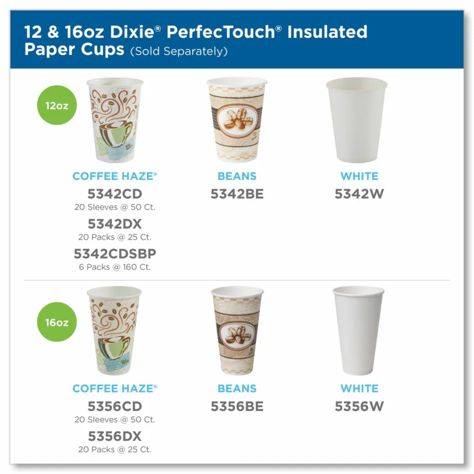 Dixie PerfecTouch Paper Hot Cups, 10 oz, Coffee Haze Design, 50/Sleeve, 20 Sleeves/Carton