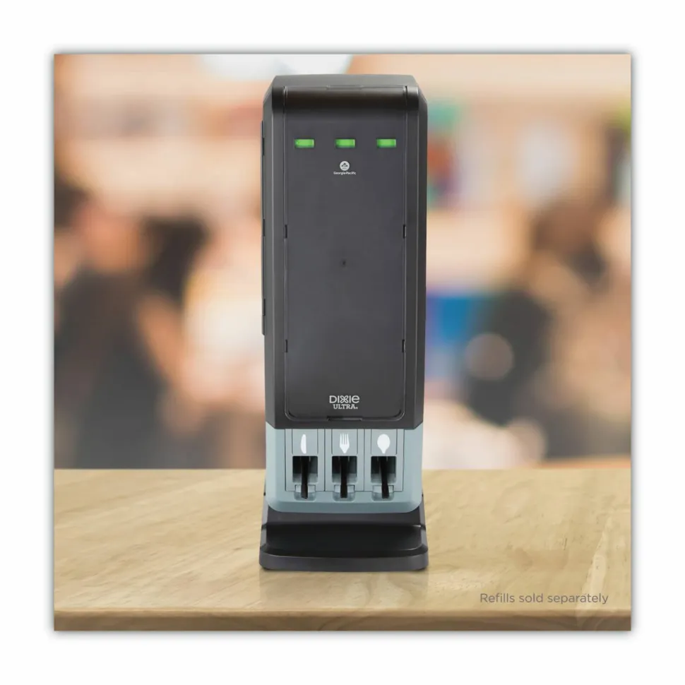 Dixie SmartStock Tri-Tower Dispenser, Holds Forks/Knives/Spoons, 13.16 x 16.07 x 31.03, Black/Gray
