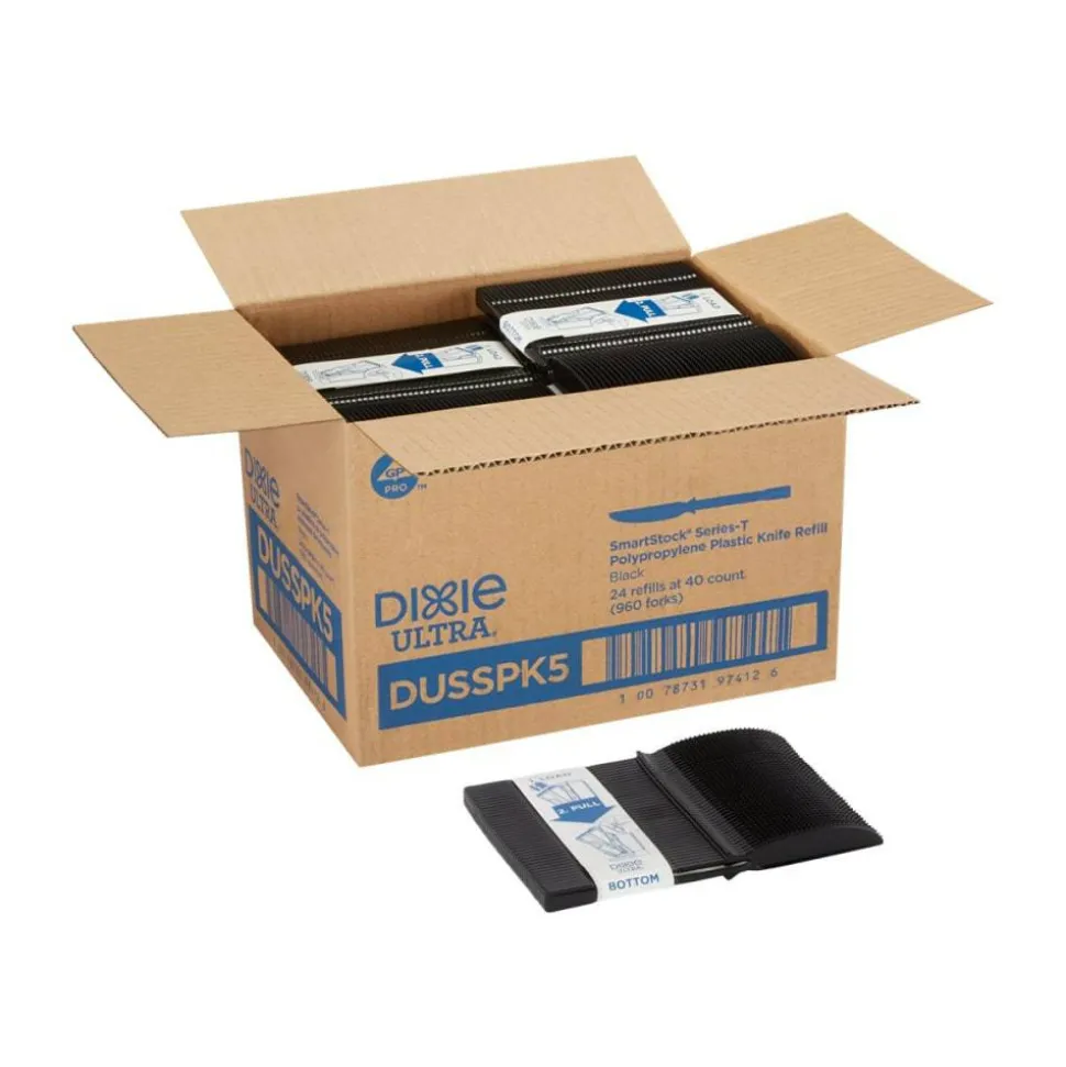 Dixie SmartStock Tri-Tower Dispensing System Polypropylene Cutlery, Mediumweight Knife, Plastic, Black, 40/Pack, 24 Packs/Carton