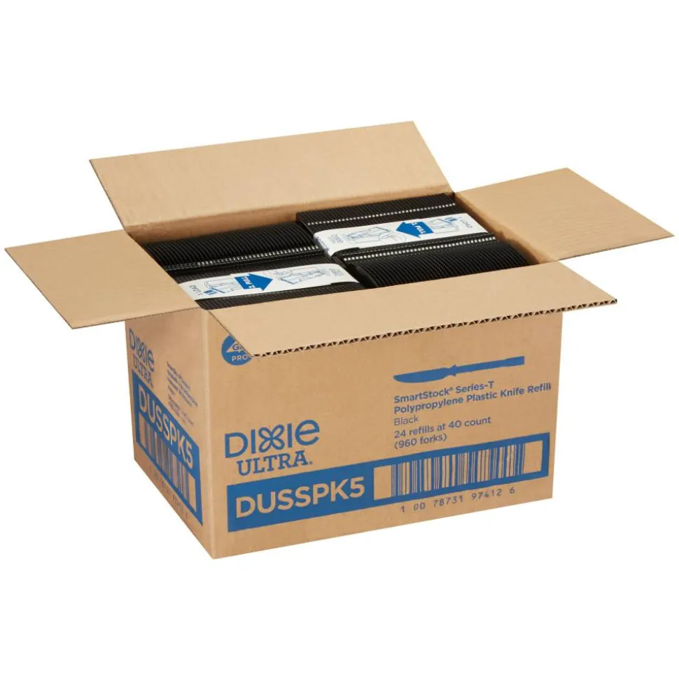 Dixie SmartStock Tri-Tower Dispensing System Polypropylene Cutlery, Mediumweight Knife, Plastic, Black, 40/Pack, 24 Packs/Carton