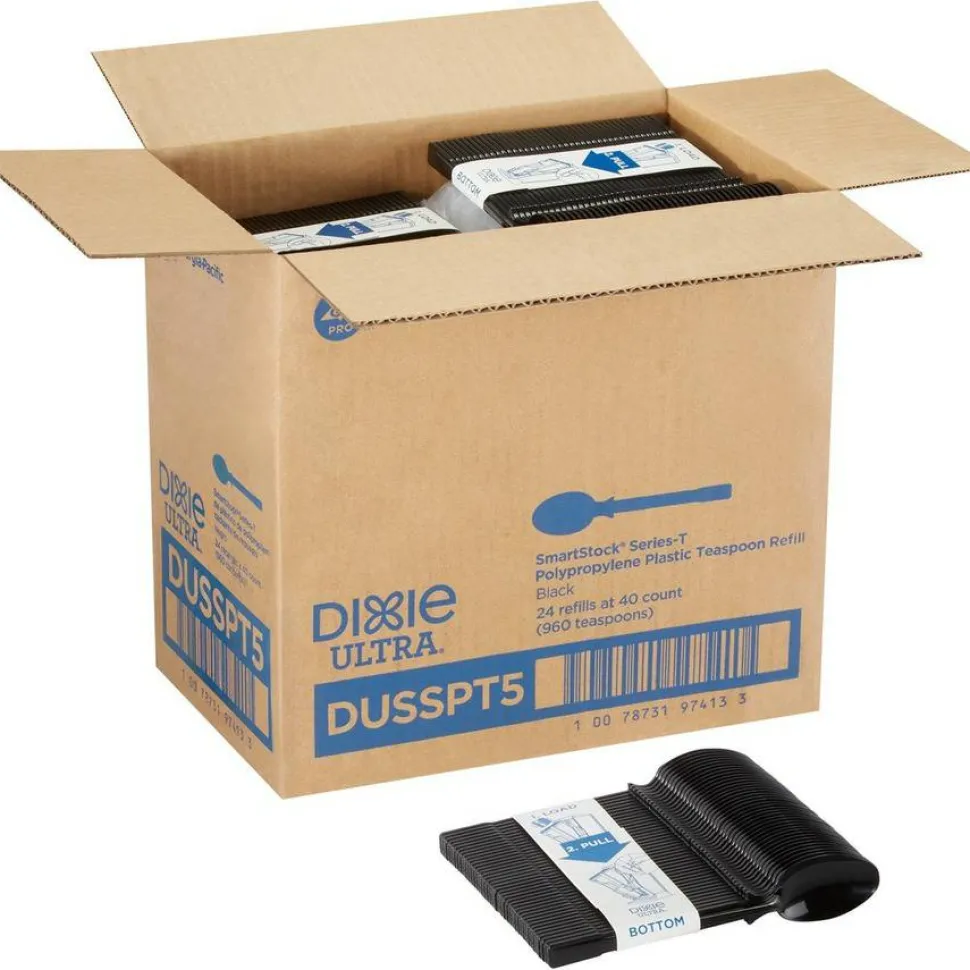 Dixie SmartStock Tri-Tower Dispensing System Polypropylene Cutlery, Mediumweight Spoon, Plastic, Black, 40/Pack, 24 Packs/Carton