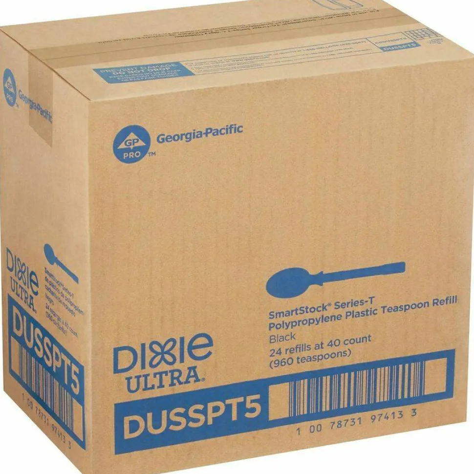 Dixie SmartStock Tri-Tower Dispensing System Polypropylene Cutlery, Mediumweight Spoon, Plastic, Black, 40/Pack, 24 Packs/Carton