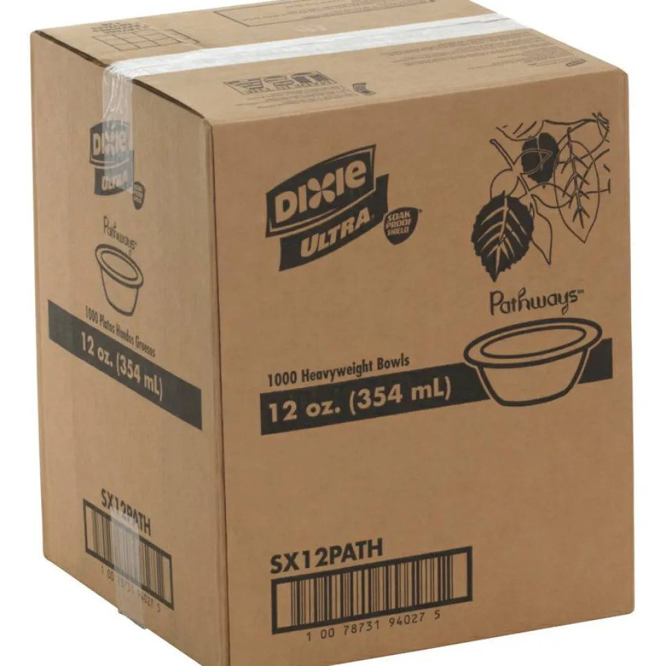 Dixie Ultra Heavy-Weight Paper Bowls, 12 ounce, Pathways Design, 1,000 Count (125 Bowls per Pack, 8 Packs per Case)
