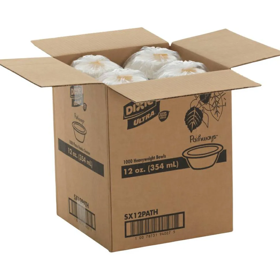 Dixie Ultra Heavy-Weight Paper Bowls, 12 ounce, Pathways Design, 1,000 Count (125 Bowls per Pack, 8 Packs per Case)