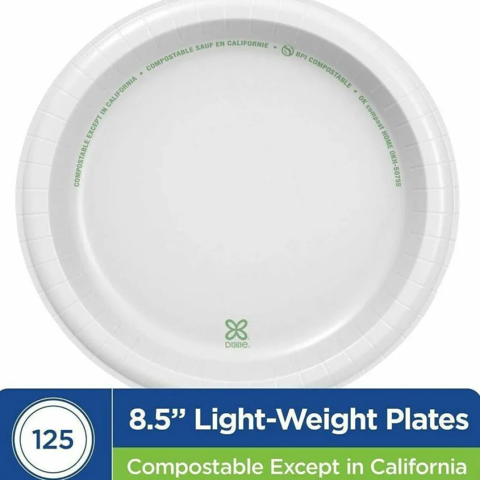 Dixie Basic 8-1/2" Lightweight Paper Plates by GP Pro - Microwave Safe - 8.5" Diameter - White - Paper Body - 125 / Pack