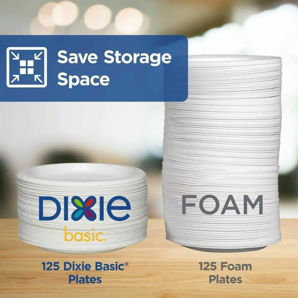 Dixie Basic 8-1/2" Lightweight Paper Plates by GP Pro - Microwave Safe - 8.5" Diameter - White - Paper Body - 125 / Pack